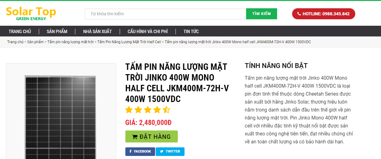 tấm pin năng lượng mặt trời jinko 400w