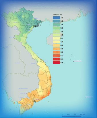 Bản đồ bức xạ năng lượng mặt trời tại Việt Nam
